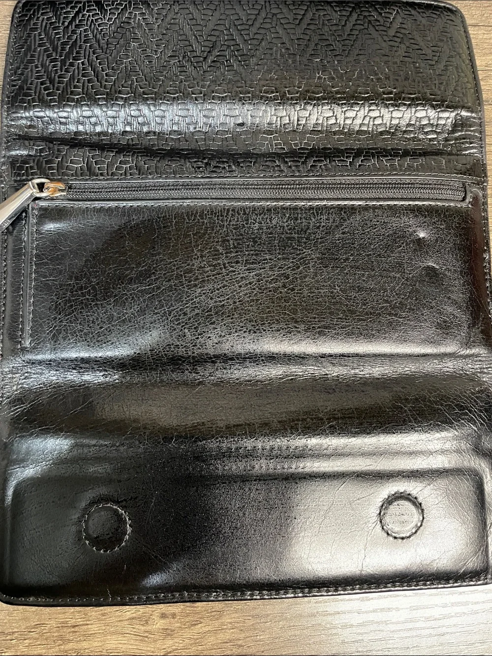 Hobo Classic Black Woven Leather Clutch wallet.